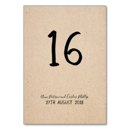 Cartão de número de tabela manuscrito clássico