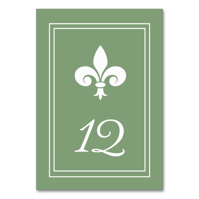 Cartão de Número de Tabela Moss Green Fleur de Lis (Frente)