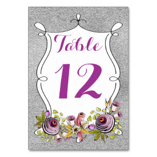 Cartão de Número de Tabela   Plum, FAUX Silver Foi