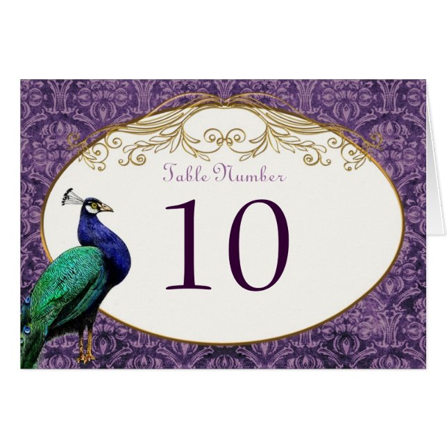 Cartão de Número de Tabela Real Peacock (Roxo) (Frente Horizontal)