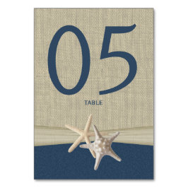 Cartão de Número de Tabela Starfish e Burlap