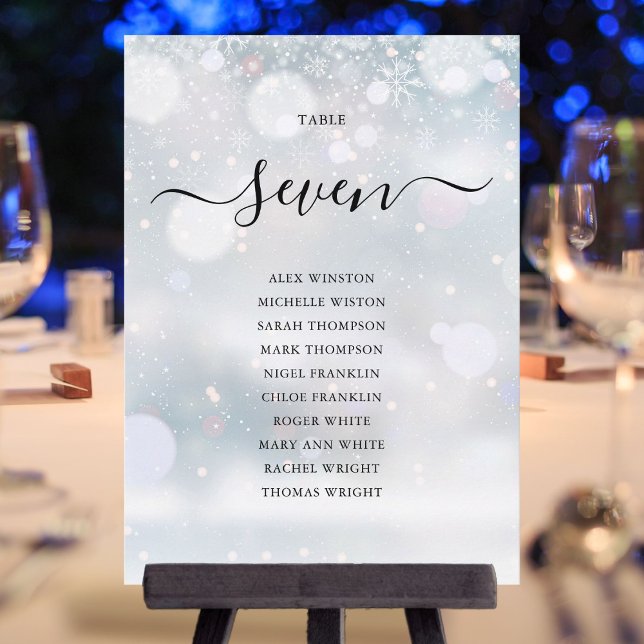 Cartão de Números de Mesa com Flocos de Neve de In (Winter Snowflakes Table Number Seating Chart)