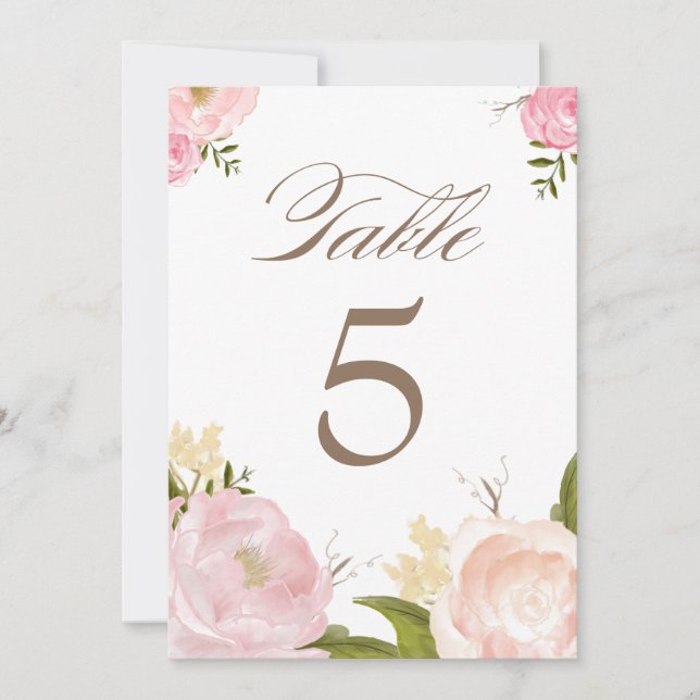 Cartão de Números de Mesa com Flores em Aquarela R (Frente)