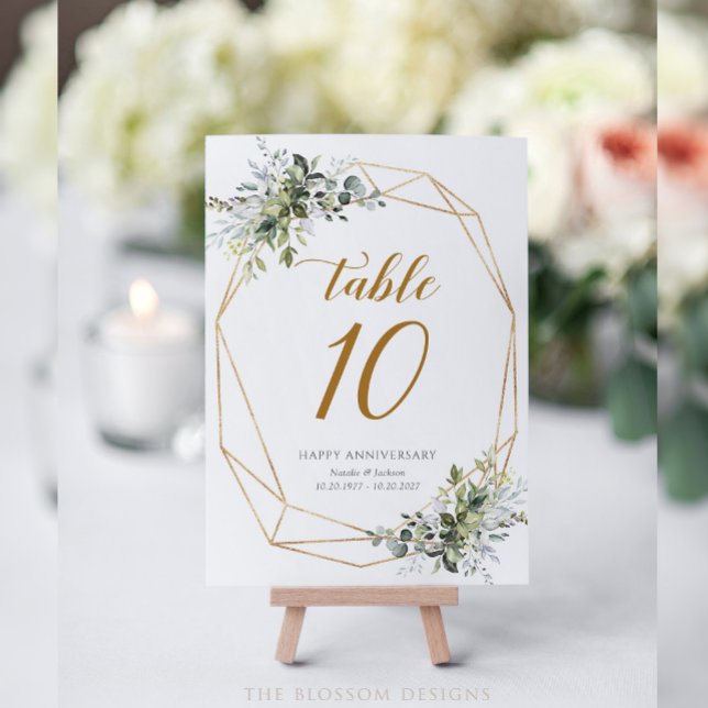 Cartão de Números de Mesa de Aniversário com Verdu (Anniversary Table Number Card 5x7)