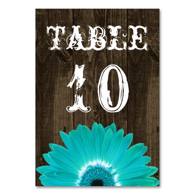 Cartão de Números de Mesa de Casamento Rustic Teal (Frente)