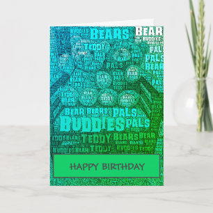 Cartão de Nuvem Verde Azul de Urso Azul