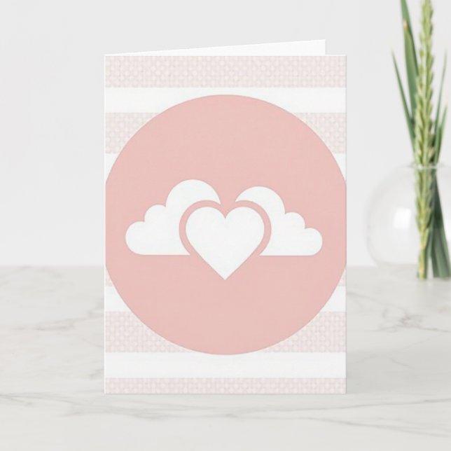Cartão de Nuvens com Coração Rosa Simples (Frente)