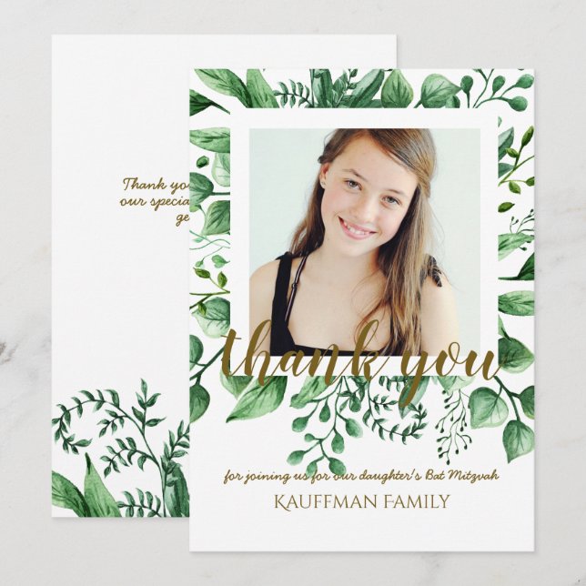 Cartão de Obrigado Bat Mitzvah - Preto Dourado (Frente/Verso)