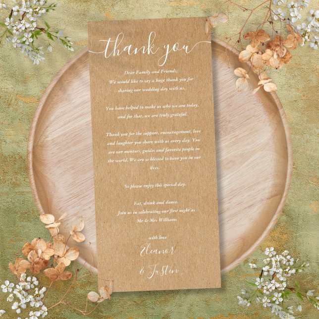 Cartão de Obrigado da Recepção de Casamento Estilo (Wedding Reception Thank You Rustic Place Card)