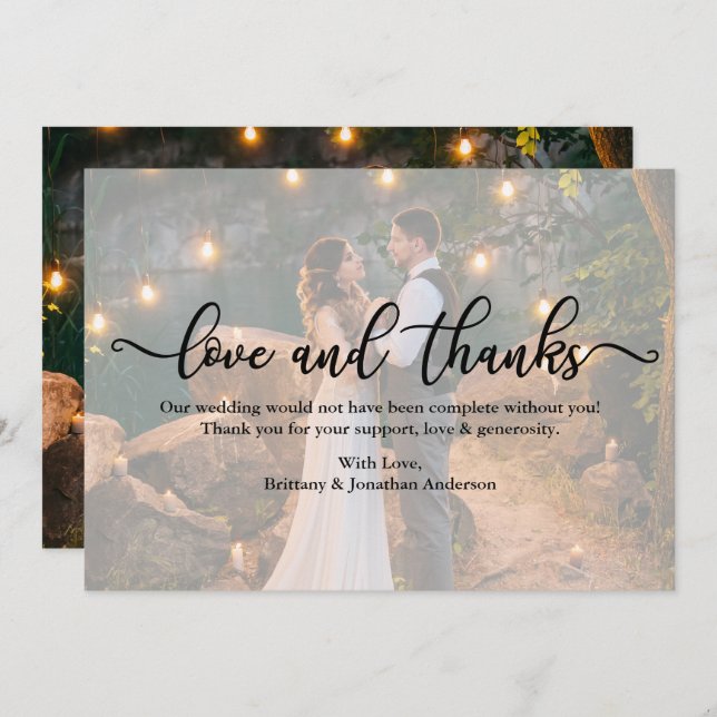 Cartão de Obrigados de Amor com Sobreposição de Fo (Frente/Verso)