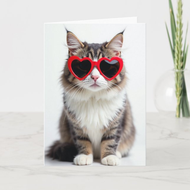 Cartão de Óculos de Sol Coração de Gatinho Fofo (Frente)