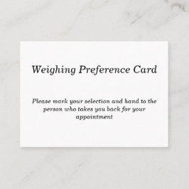 Cartão de opções de pesagem para doentes para gabi