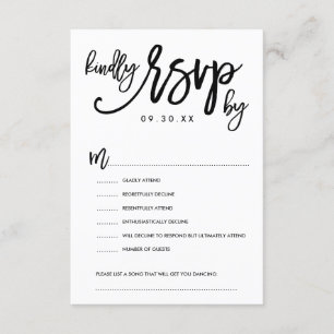 Cartão de opções RSVP de casamento com letra Chic