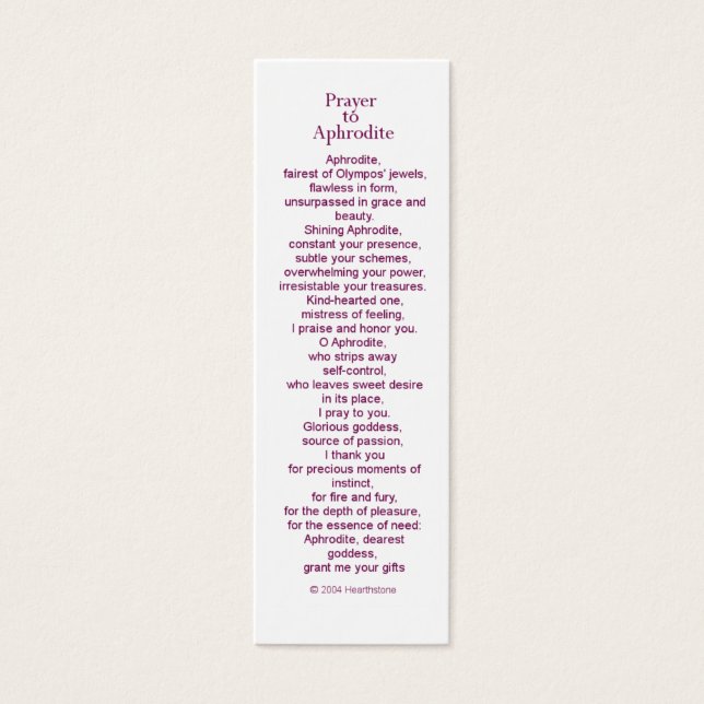 Cartão de Oração Afrodite (Frente)