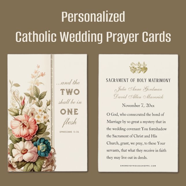 Cartão de Oração com Escrito de Casamento Católico (Easy to Personalize Catholic Wedding Prayer Cards)