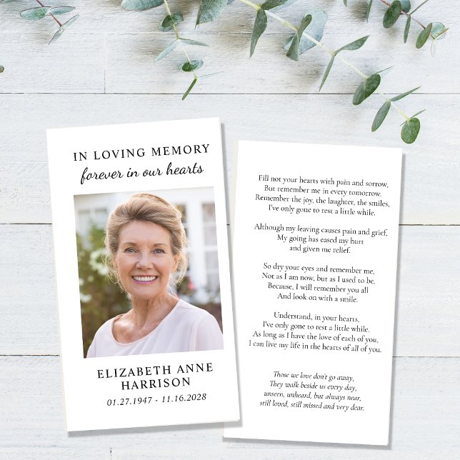 Cartão de Oração com Foto de Funeral Simples Memor (Our elegant prayer card offers a lasting tribute to honor and remember a cherished loved one)