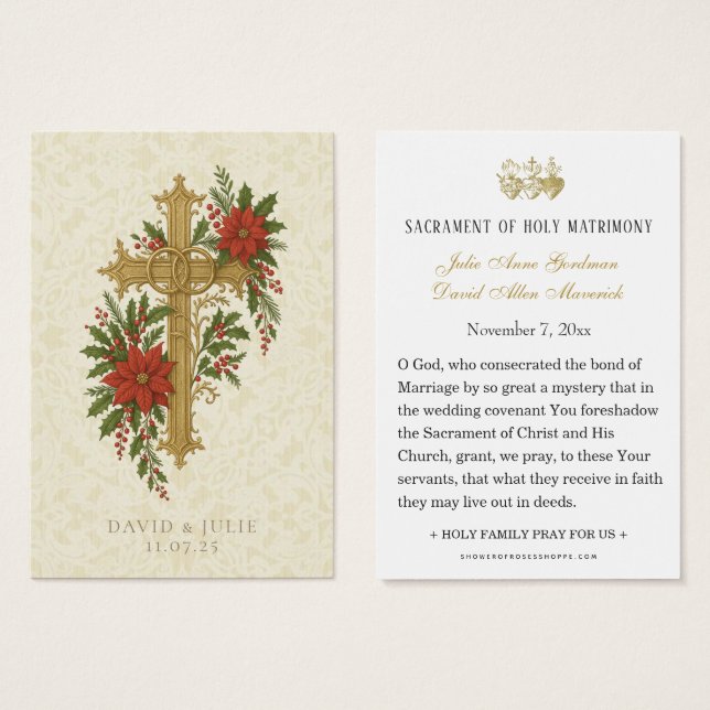 Cartão de Oração da Cruz de Casamento de Natal (Frente & Verso)