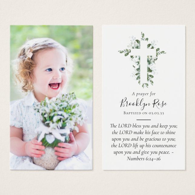 Cartão de Oração de Batismo Fotográfico de cheio (Frente & Verso)