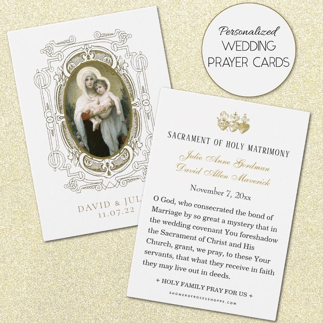 Cartão de Oração de Casamento Católico com Virgem  (Personalized Catholic Wedding Prayer Cards)