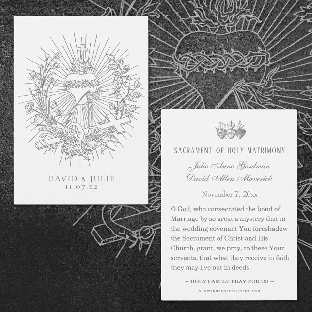 Cartão de Oração de Casamento Católico Coração Sag (Catholic Wedding Prayer card of the Sacred Heart of Jesus)