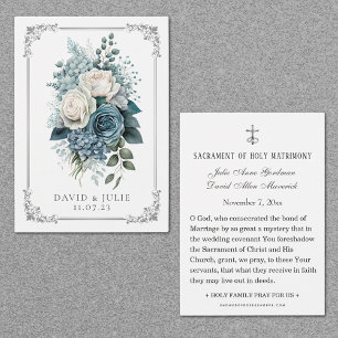 Cartão de Oração de Casamento Católico Floral Azul