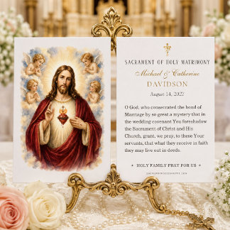 Cartão de Oração de Casamento Católico Sagrado Cor