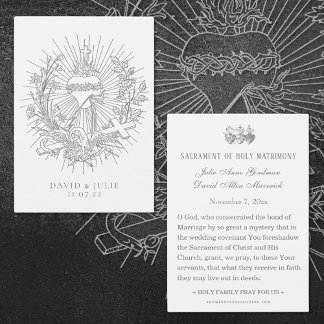 Cartão de Oração de Casamento Católico Sagrado Cor