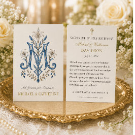 Cartão de Oração de Casamento com Monograma Marian
