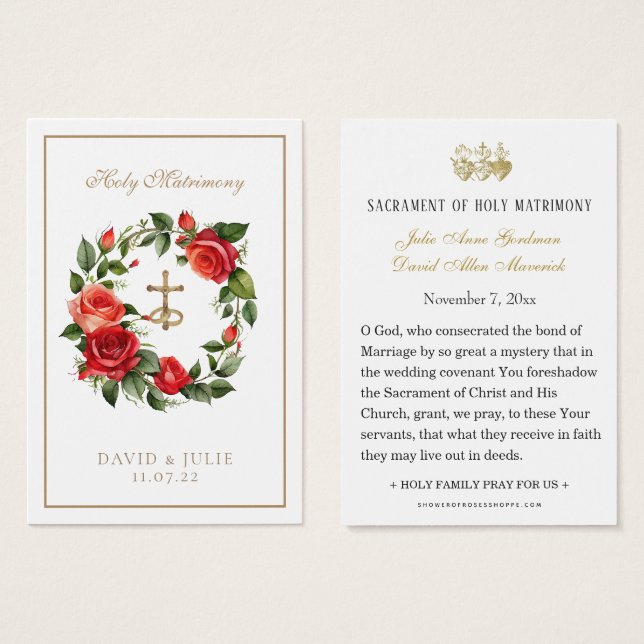 Cartão de Oração de Casamento de Casamento de Rosa (Frente & Verso)