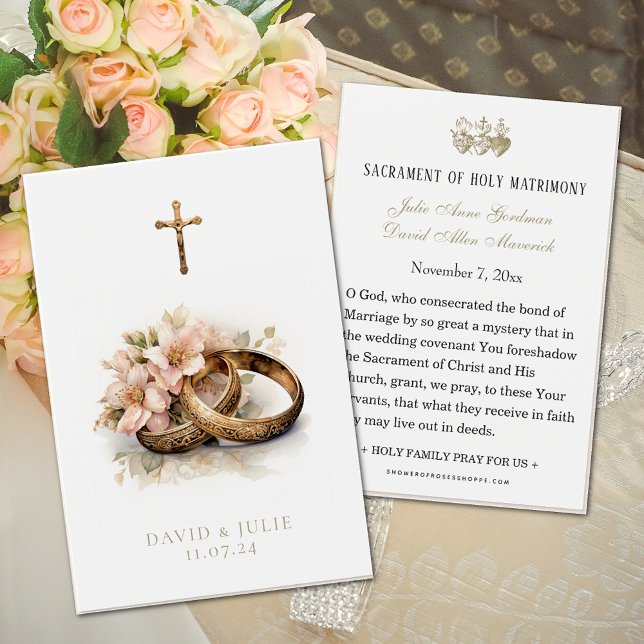 Cartão de Oração de Casamento Floral Católico (Easy to personalize Catholic wedding prayer cards! )
