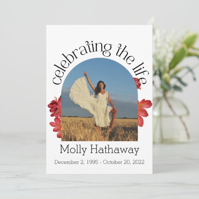 Cartão de Oração de Foto de Begônia Memorial para  (Em pé/Frente)