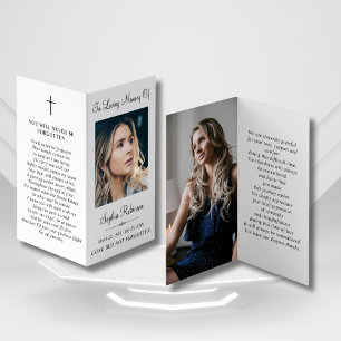 Cartão de Oração de Foto Funeral Simples Memorial