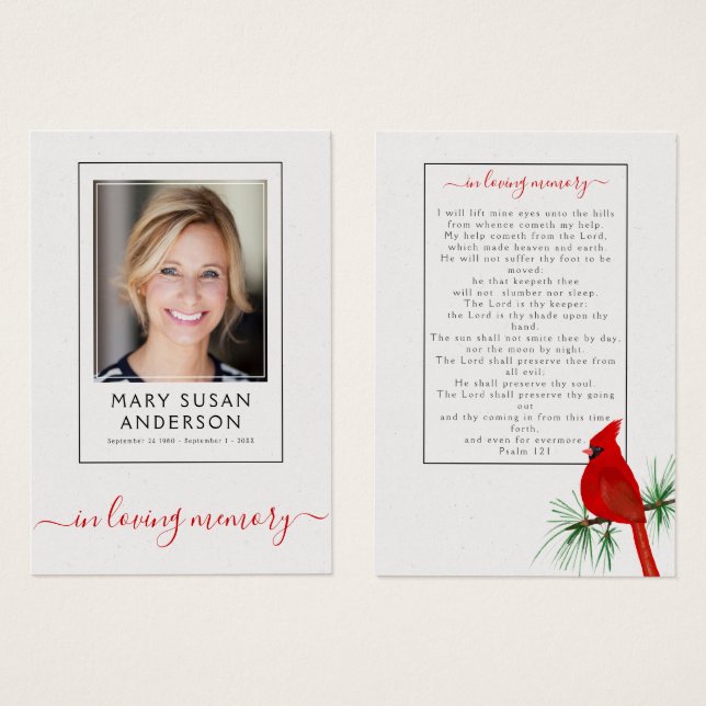 Cartão de Oração de Foto Memorial Funeral Cardeal (Frente & Verso)