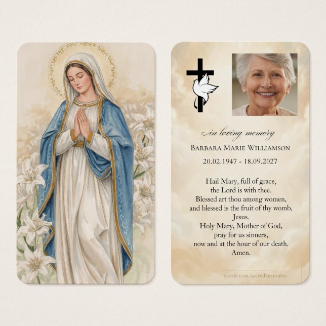 Cartão de Oração de Funeral Ave Maria (Frente & Verso)
