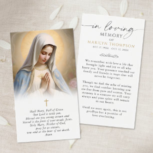 Cartão de Oração de Funeral com Foto da Virgem Mar