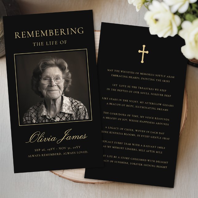 Cartão de Oração de Funeral com Foto de Letra Eleg (Criador carregado)