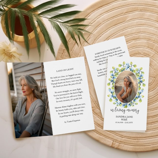 Cartão de Oração de Funeral com Foto em Memória Am (Memorial Sympathy Prayer Card Keepsake by Darling & May)