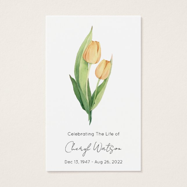 Cartão de Oração de Funeral de Tulipa Simples (Frente)