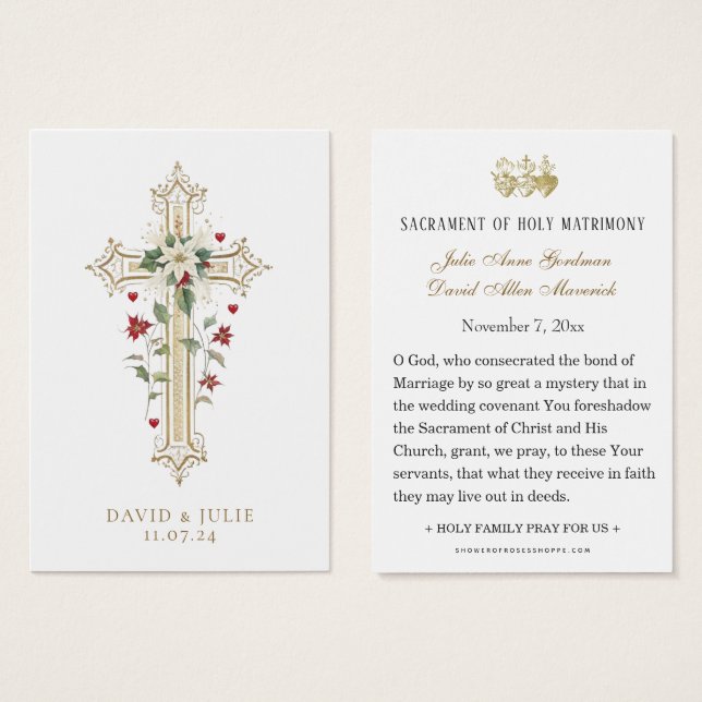 Cartão de Oração de Natal Católico de Casamento  (Frente & Verso)