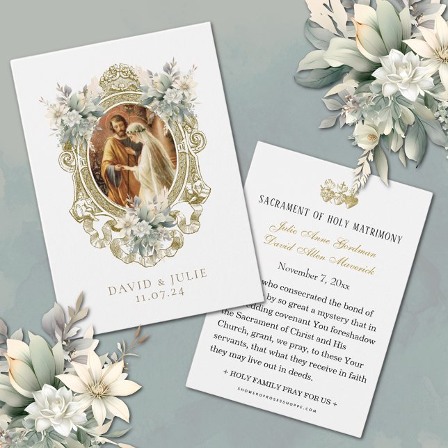 Cartão de Oração de Noivado Floral Católico (Traditional Catholic Floral Wedding Prayer Cards)