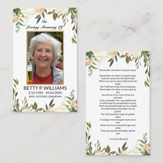 Cartão de Oração de Quadro Dourado Floral Branco b (Frente/Verso)