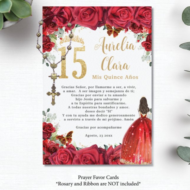 Cartão de Oração de Quinceañera 15 Floral Dourada  (Criador carregado)