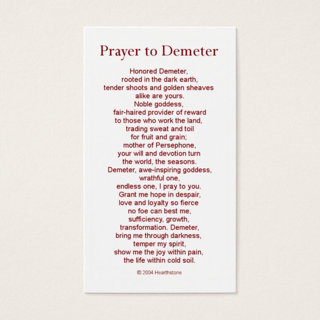 Cartão de Oração do Demeter (Frente)