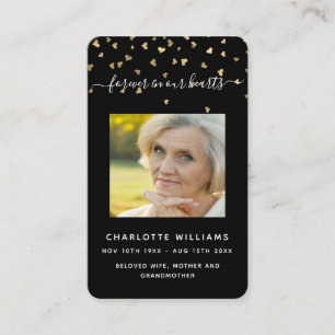 Cartão de oração do funeral de corações em ouro pr