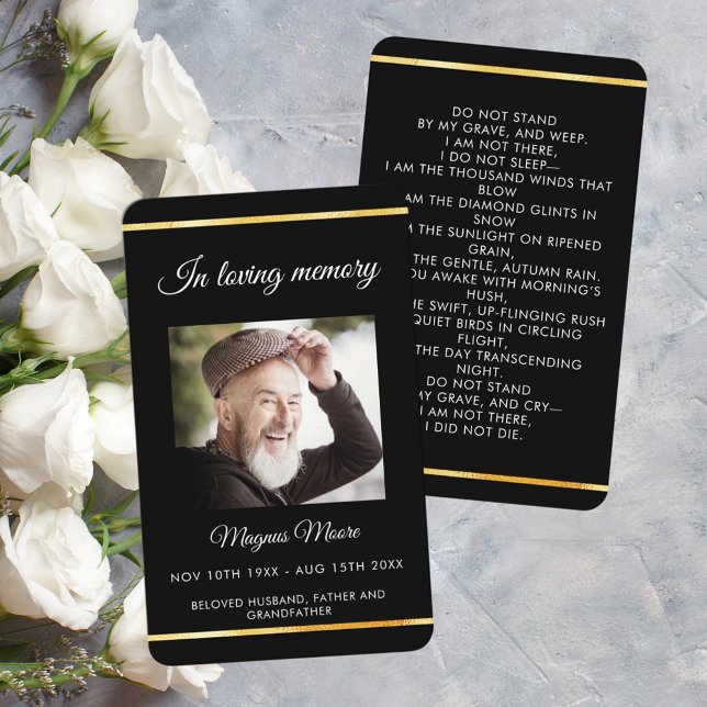 Cartão de oração do funeral de foto em ouro preto (Criador carregado)