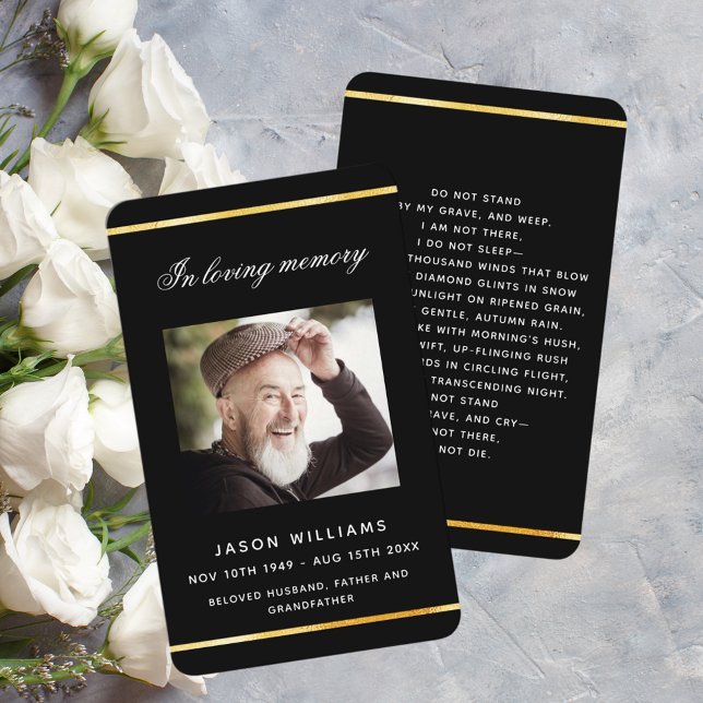 Cartão de oração do funeral de foto em ouro preto (Criador carregado)