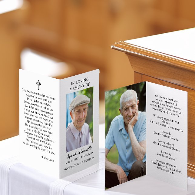 Cartão de Oração Dobrado com Foto Simples de Memor (Simple Funeral Memorial Photo Folded Prayer Card)