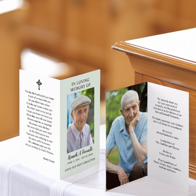 Cartão de Oração Dobrado com Foto Simples de Memor (Simple Funeral Memorial Photo Folded Prayer Card)