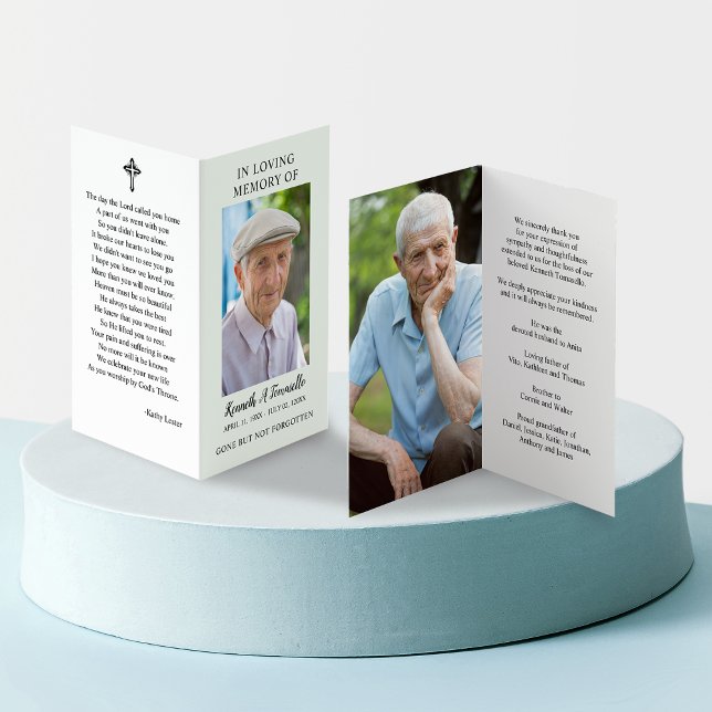 Cartão de Oração Dobrado com Foto Simples de Memor (Simple Funeral Memorial Photo Folder Prayer Card)