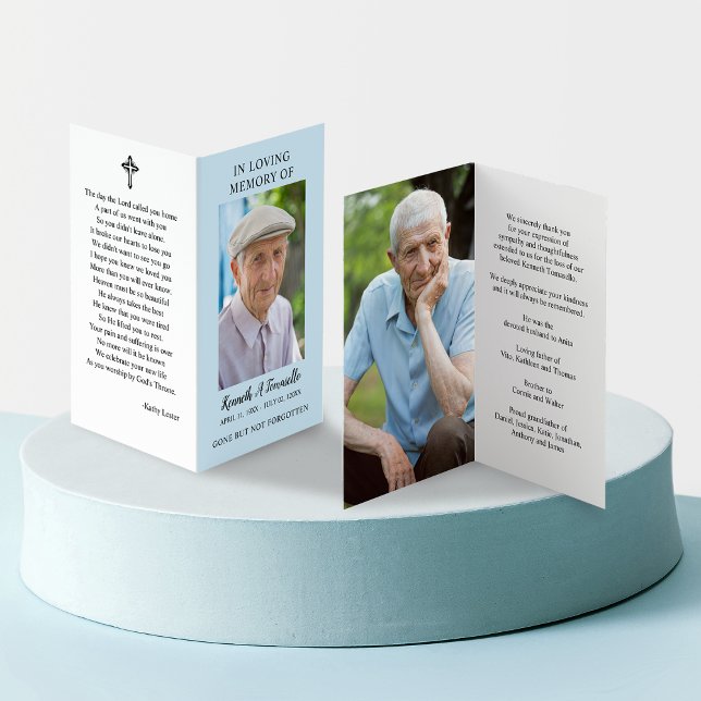Cartão de Oração Dobrado com Foto Simples de Memor (Simple Funeral Memorial Photo Folder Prayer Card)